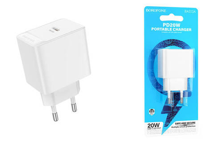 Сетевая зарядка с поддержкой быстрой зарядки PD 3А 20Вт USB-C BOROFONE BAS313A белый