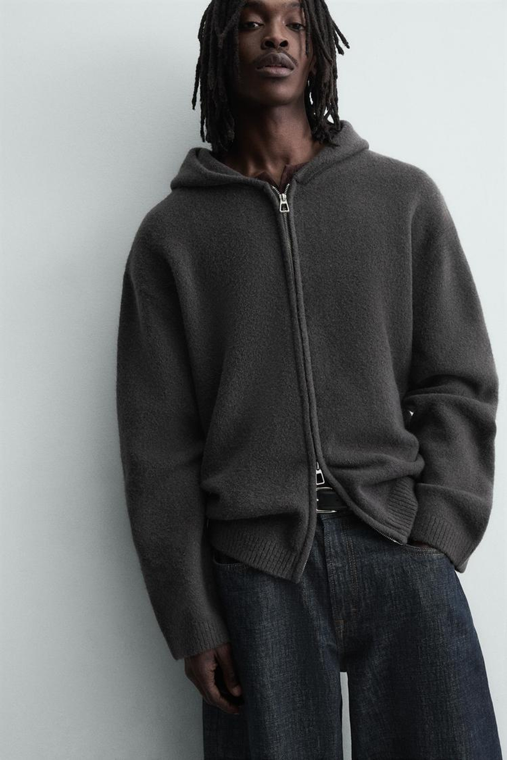 ZARA КАРДИГАН С КАПЮШОНОМ, АНТРАЦИТОВО-СЕРЫЙ