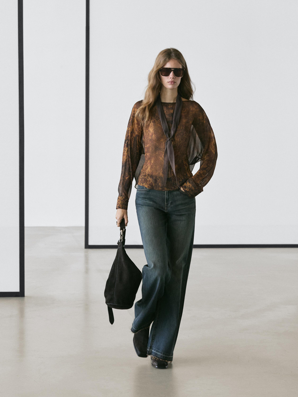 Massimo Dutti Блузка с драпировкой и узором, зеленый