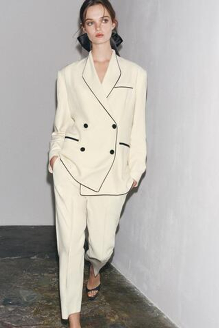 ZARA БРЮКИ С КОНТРАСТНОЙ ОКАНТОВКОЙ — ZW COLLECTION, ЭКРЮ