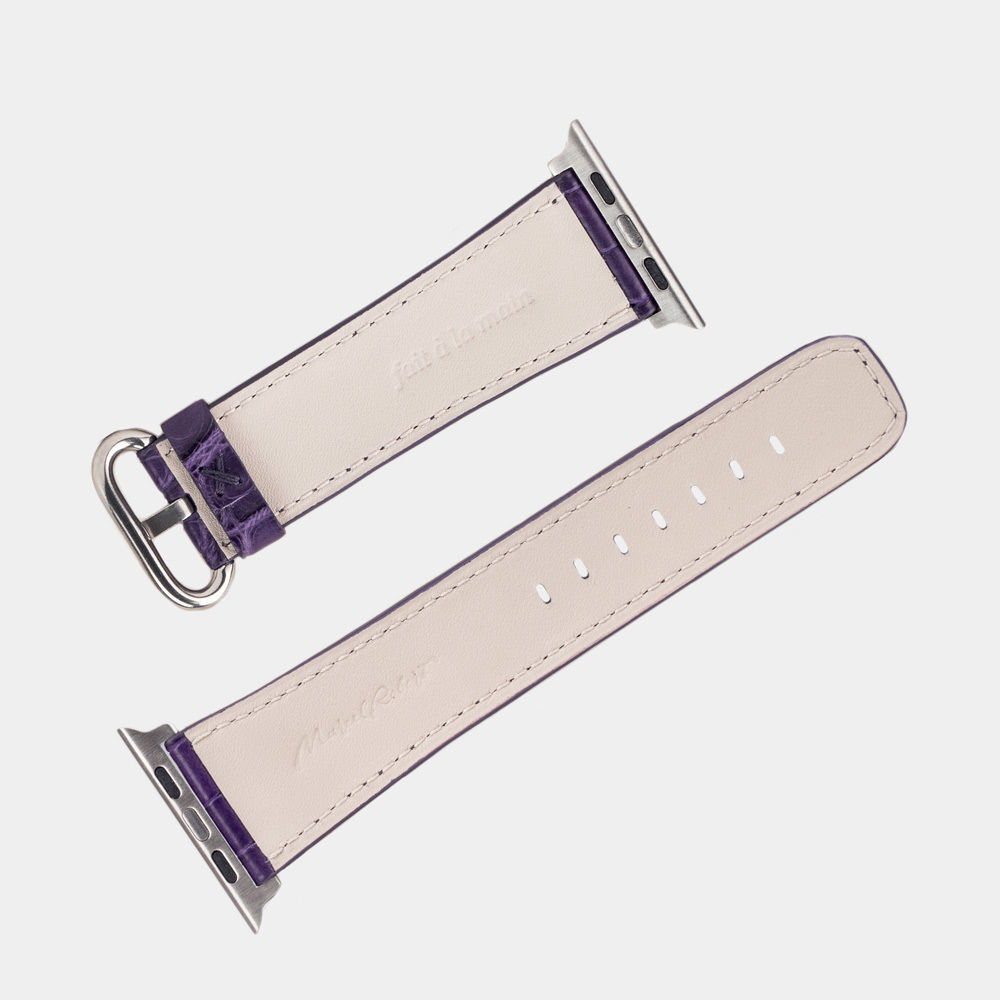 Ремешок для Apple Watch  44/45/46 mm из кожи крокодила, фиолетового цвета