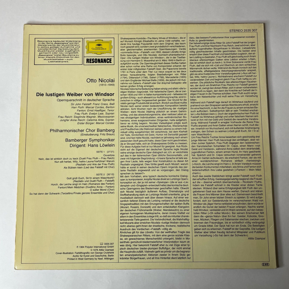 Винтажная виниловая пластинка LP Опера Виндзорские Проказницы Otto Nicolai, Caterina Alda, Die Lustigen Weiber Von Windsor (Германия 1978)