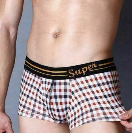 Мужские трусы боксеры в коричневую клетку Superbody Black&Brown Plaid Check