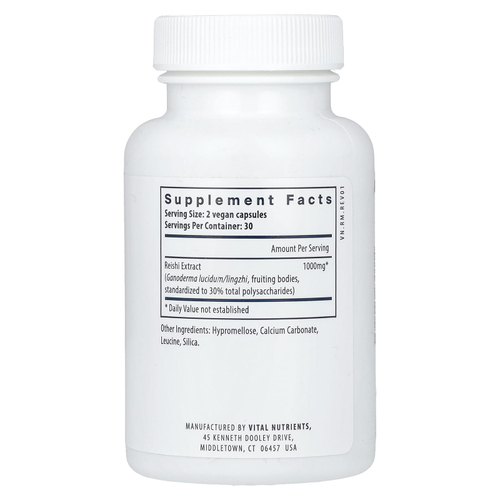 Vital Nutrients, гриб рейши, 60 веганских капсул