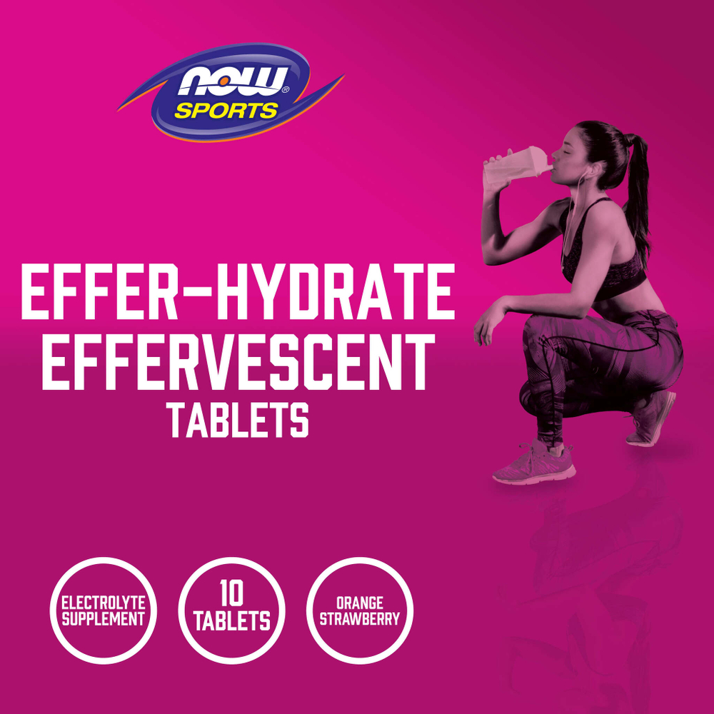 NOW Foods, Sports, Effer-Hydrate, восстановление, апельсин и клубника, 10 таблеток, 51 г (1,8 унции)