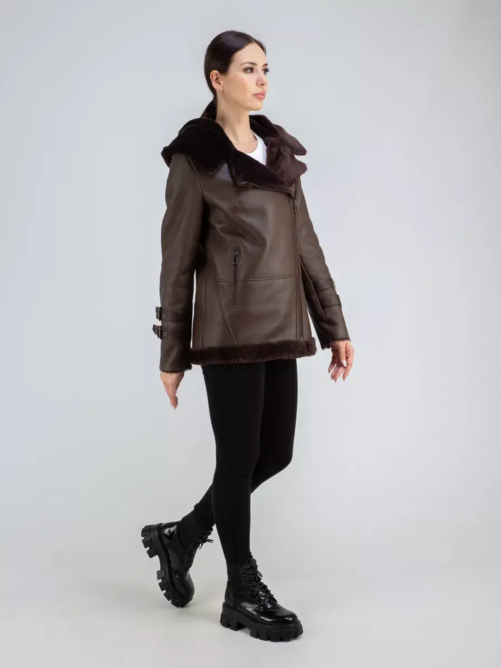 Дубленка авиатор натуральная с капюшоном