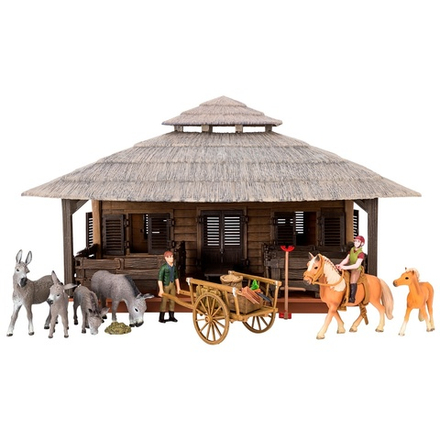 Набор фигурок животных серии "На ферме": 23 предмета: ферма, лошади, ослики, фермеры и инвентарь