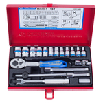 Набор торцевых головок с принадлежностями 1/4&quot;, шестигранные, 4-13 мм, 19 предметов KING TONY 2521MR