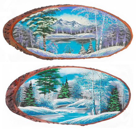 Панно на срезе дерева "Зима" горизонтальное 85-90 см R118899