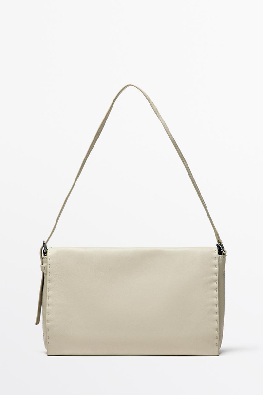 Massimo Dutti Сумка через плечо из кожи наппа с декоративной строчкой, золотой
