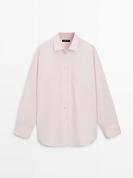 Massimo Dutti Рубашка из смеси поплина и хлопка, розовый
