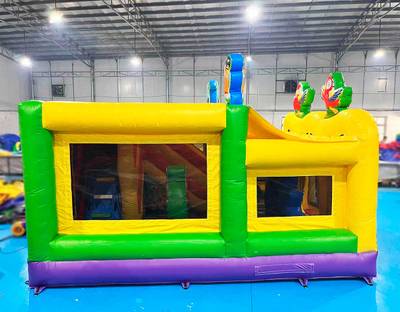 Коммерческий надувной батут «Попугаи и друзья» с крышей, 6x4x4 м