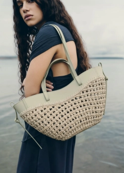 POLENE СУМКА CYME RAFFIA MINI , ПАСТЕЛЬНО-ЗЕЛЕНЫЙ