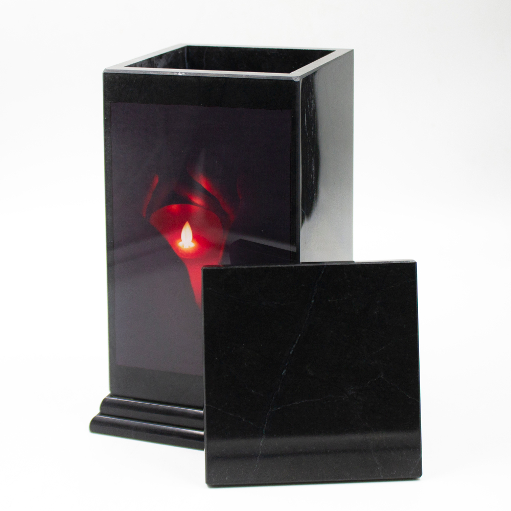 Урна для праха "Обелиск с декором" доломит Свеча