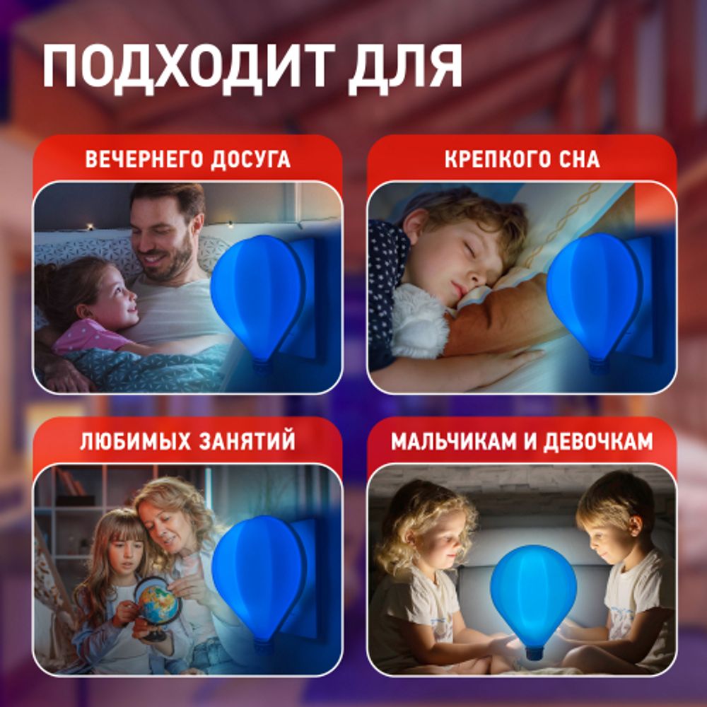 Ночник - светильник светодиодный ЭРА NN-607-LS-BU в розетку с датчиком освещенности синий | Ночники