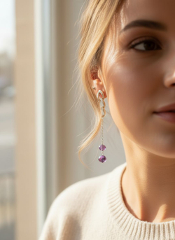 Серьги Цепь с подвесками, Аметист, фиолетовый