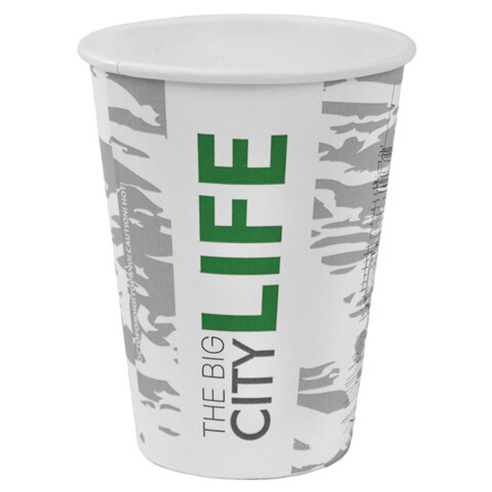 Стакан одноразовый бумажный 300/360 мл, D 90 мм, с печатью "ГОРОД", КОМПЛЕКТ 50 шт., холодное/горячее, WELDAY (ВЭЛДЭЙ), 702696