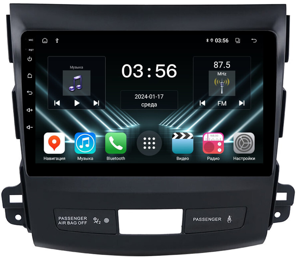 Магнитола для Mitsubishi Outlander XL, Peugeot 4007, Citroen C-Crosser - FarCar DX056M монитор 9.5" IPS на Android 13, 4+64Гб, CarPlay