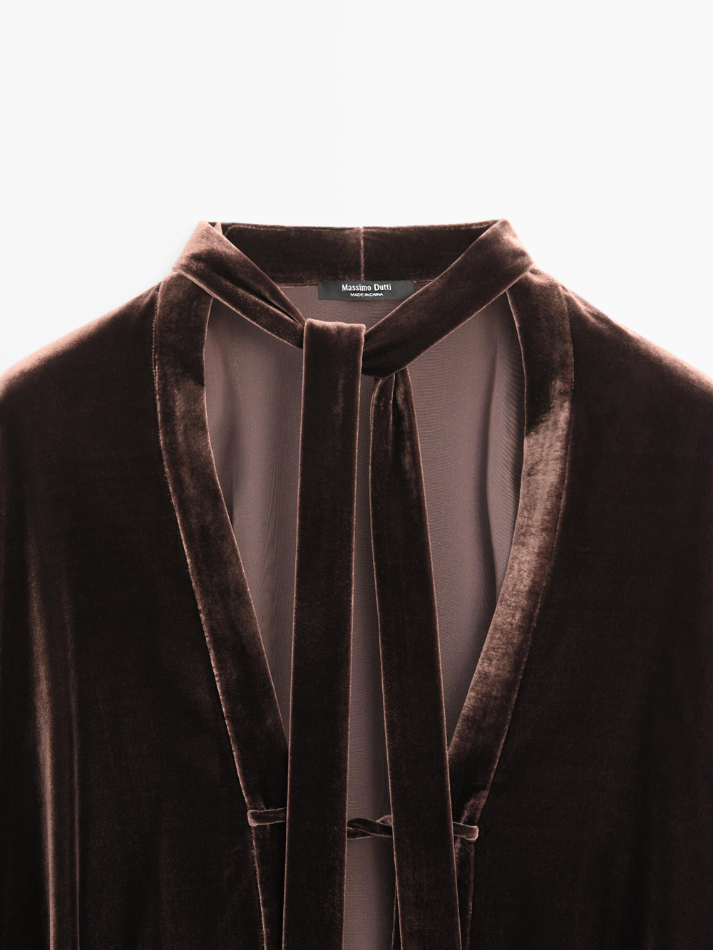 Massimo Dutti Бархатное кимоно с шарфом, коричневый