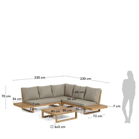 Угловой диван Flaviina 5-местный из дерева акации