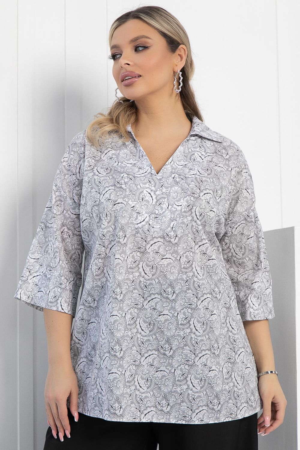 Блуза Легкость движения (бело-серая) Б12966-30М LT Collection