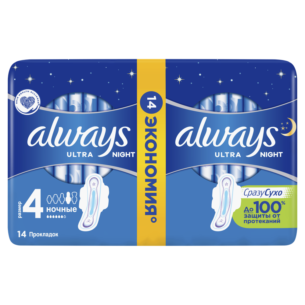 Always Прокладки женские гигиенические Ultra Day & Night Duo, ароматизированные, 14 шт
