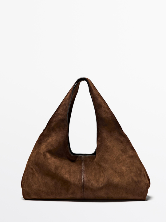 Massimo Dutti Сумка из замши среднего размера, золотой