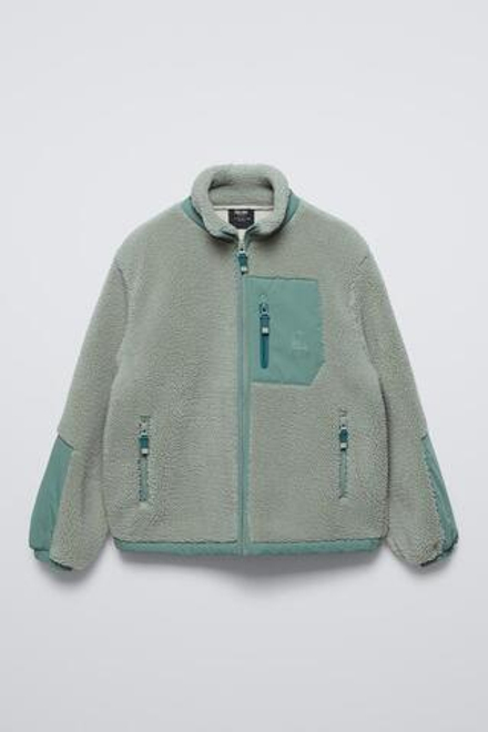 ZARA КУРТКА ИЗ ИСКУССТВЕННОЙ ШЕРСТИ, БИРЮЗОВЫЙ