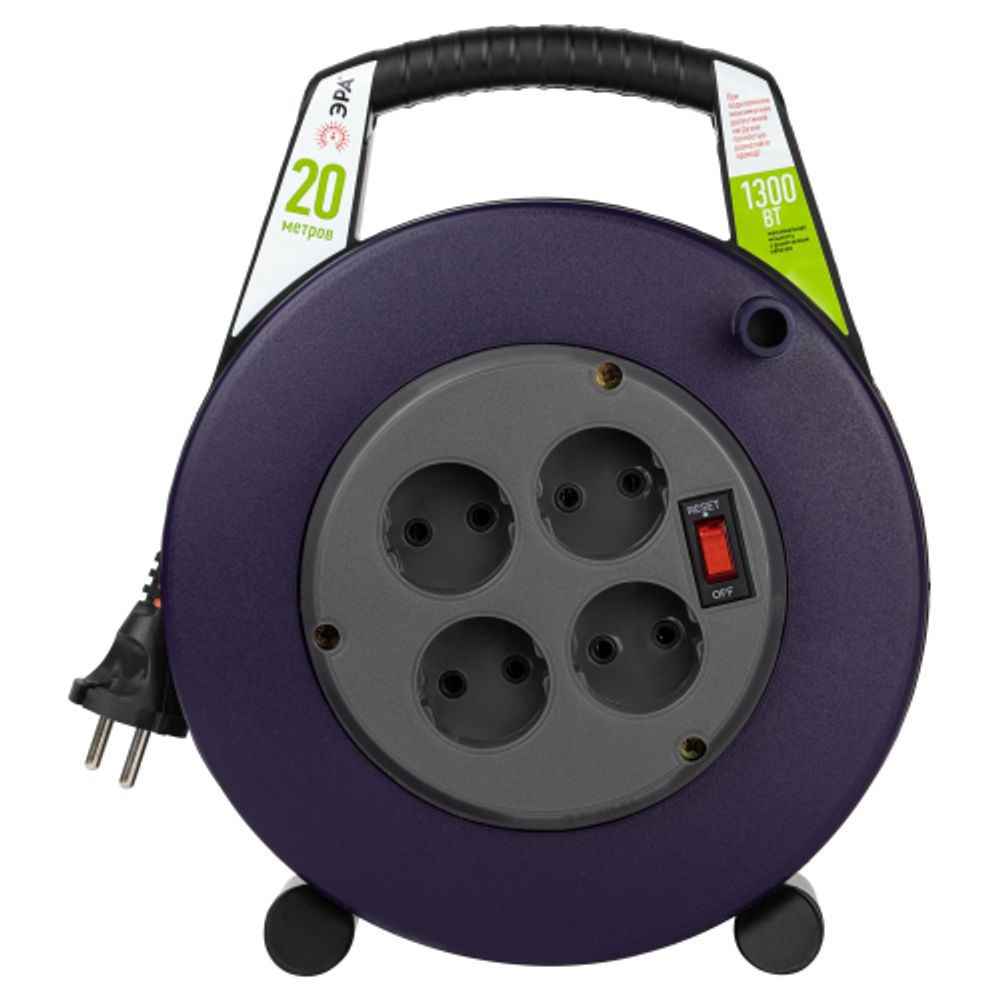 Удлинитель силовой ЭРА BPx-4-2x0,75-20m в закрытом корпусе без заземления с выключателем 4 розетки 20м ПВС 2x0,75мм2 6А