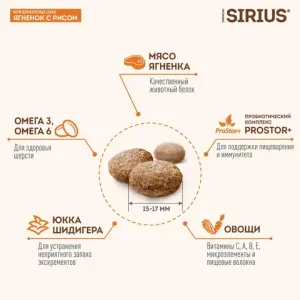 Сухой корм Sirius для взрослых собак с ягненком и рисом