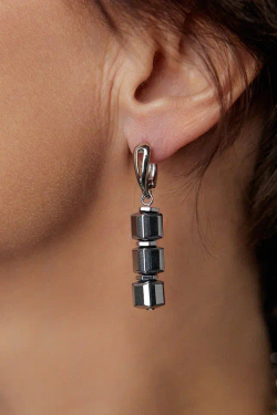 HMG 1273 Silver aqua Серьги гематит арт.0720