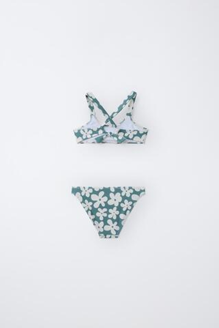 ZARA КУПАЛЬНИК С ЦВЕТОЧНЫМ ПРИНТОМ, ЗЕЛЕНОВАТО-СИНИЙ