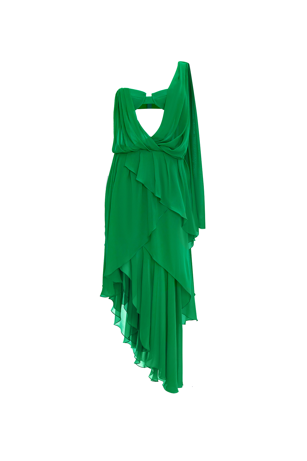 Асимметричное платье макси из шифона с драпировкой