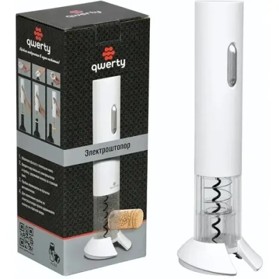 QWERTY Электроштопор, пластик, 4,5х23,4 см, на батарейках 4хАА (в комплект не входят), белый /30/15