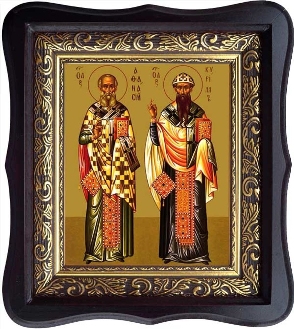 Афанасий и Кирилл Александрийские. Икона на холсте.