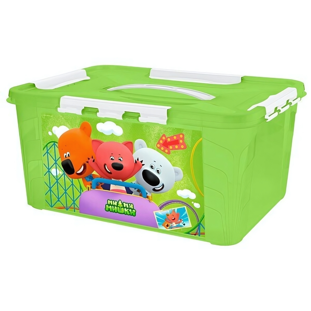 Контейнер с декором "ми-ми-мишки" с замками и ручкой 390х290х180мм, 15,3л (зеленый)
