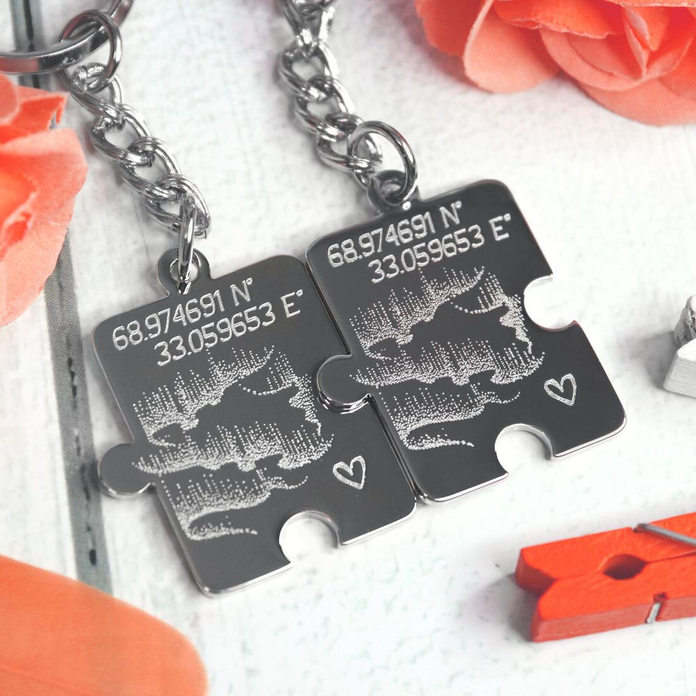 Парные брелки в виде пазлов для двоих со своей гравировкой на заказ