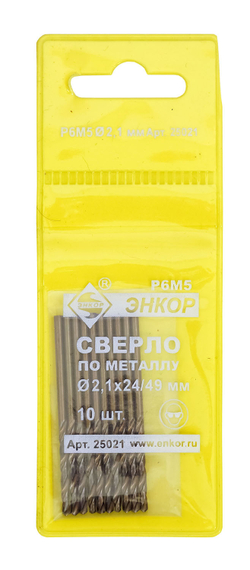 Сверло для металла ф 2,1х24/49 мм Р6М5