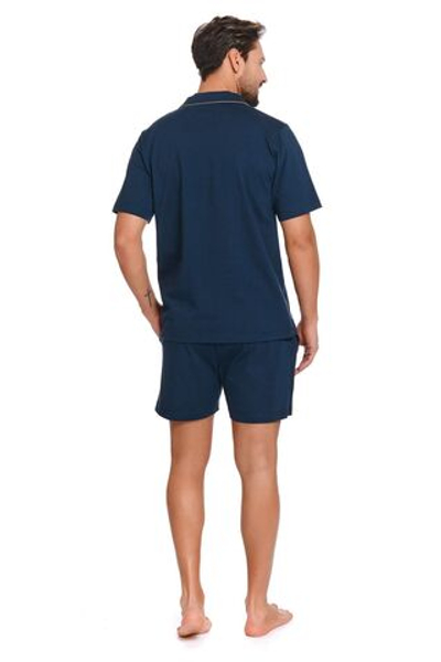 Мужская легкая пижама в классическом стиле (Размер: XXL) (Цвет: темно-синий)