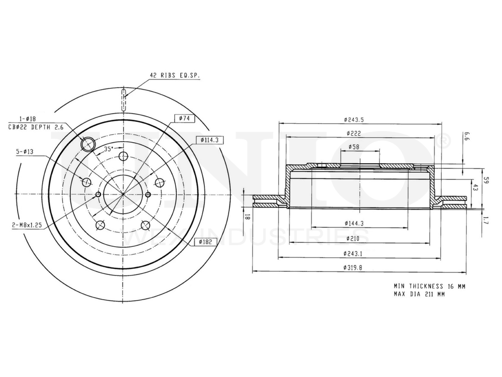 Диск тормозной задний UNIO BRD-20242