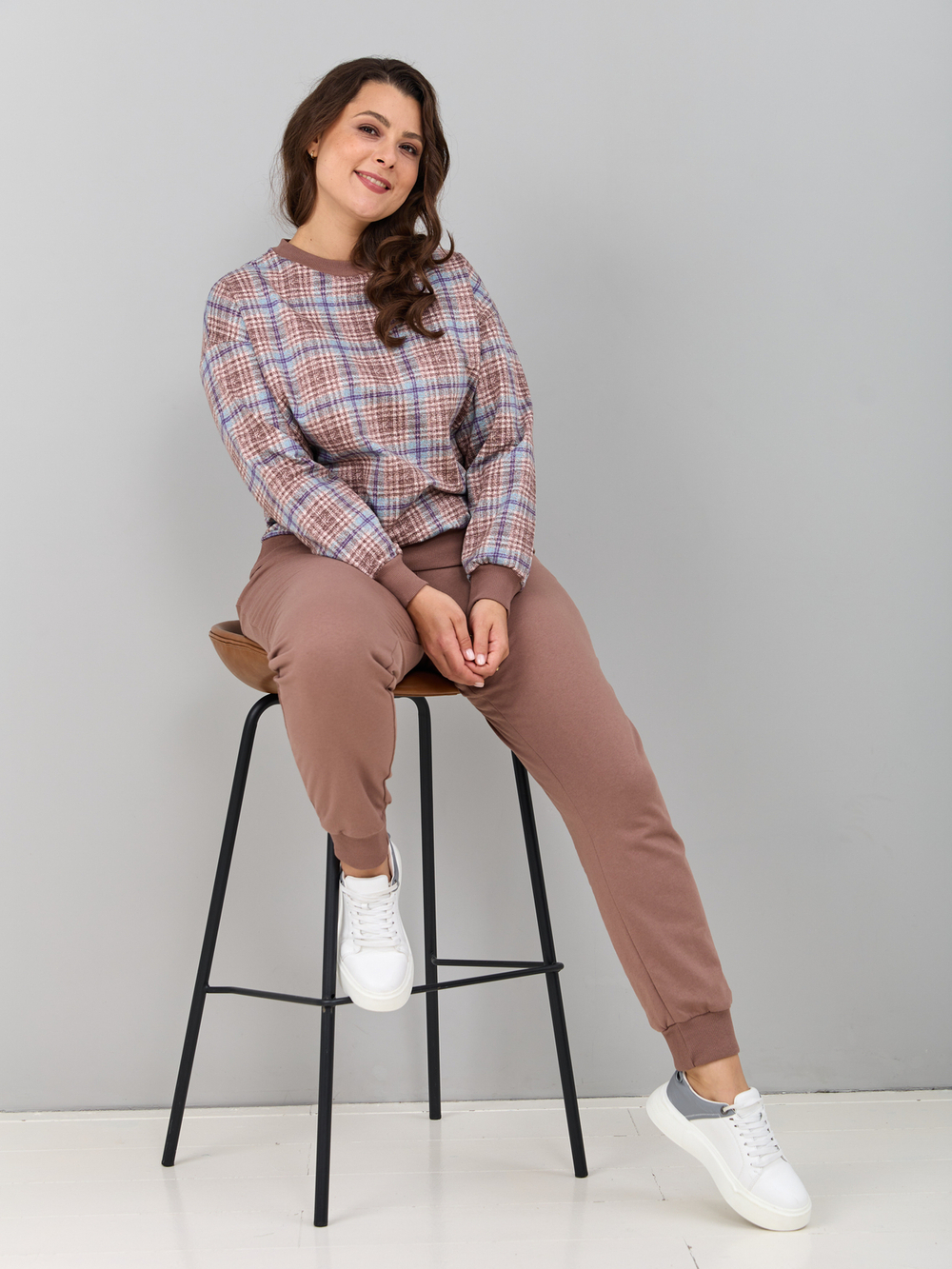 Костюм с брюками КБ-90М/клеткабеж-бирюза