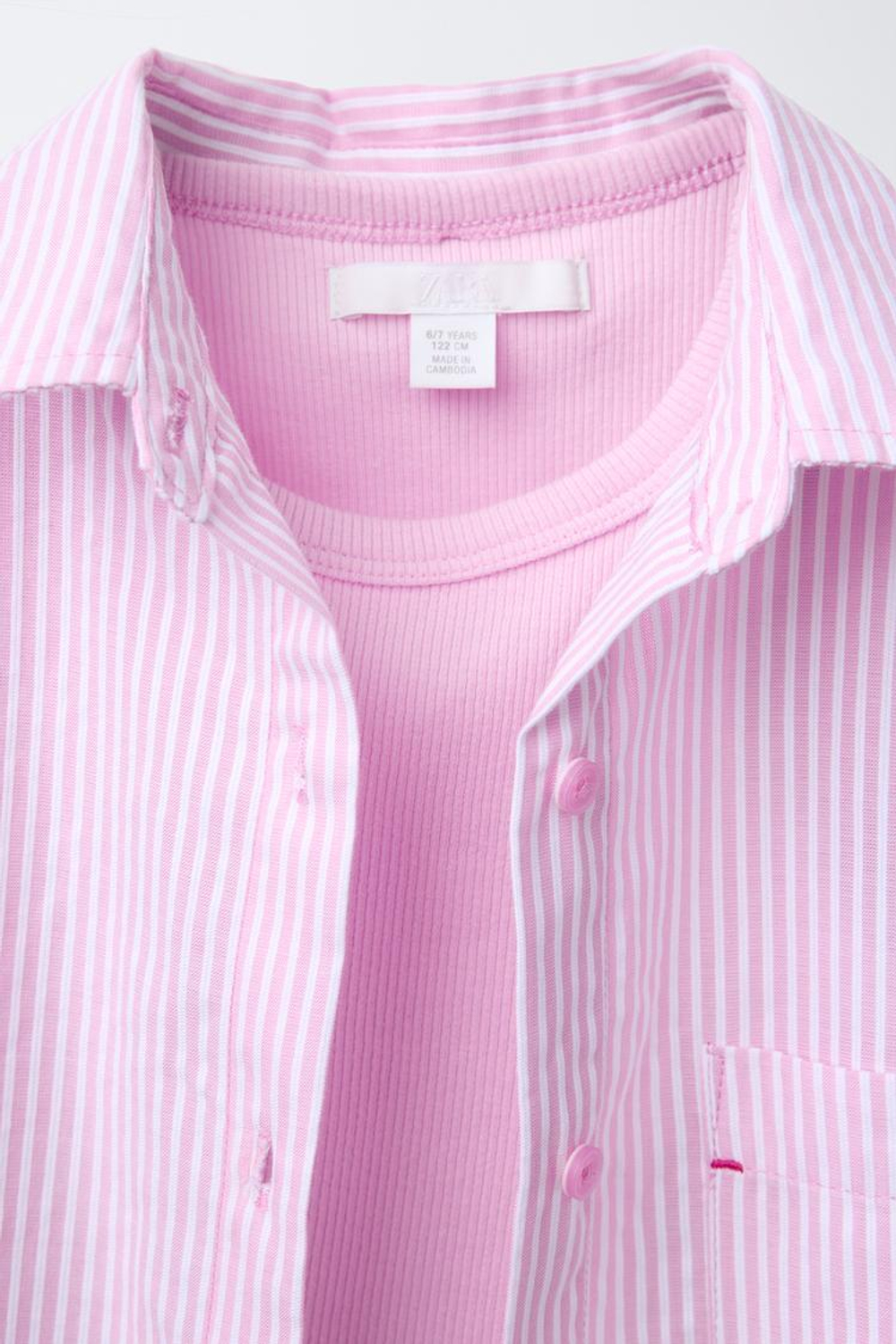 ZARA РУБАШКА ОКСФОРД С ТОПОМ В РУБЧИК, РОЗОВЫЙ