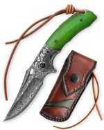Складной туристический нож TRIVISA Puppis-02G/P клинок 67 Layers Damascus рукоять сталь и кость (зеленый)
