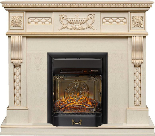 Каминокомплект Corsica - Слоновая кость с патиной (Ширина 1100) с очагом Majestic FX M Black RC