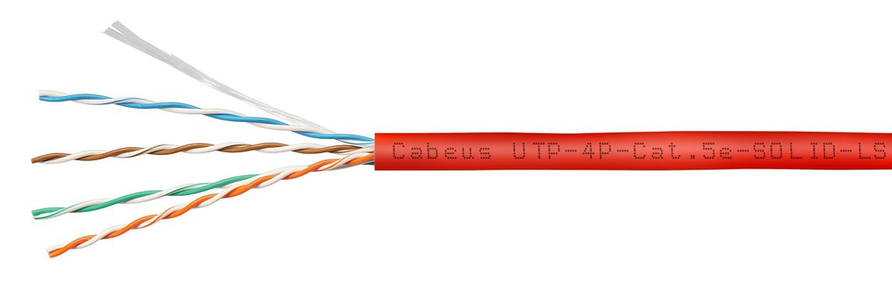 Кабель витая пара U/UTP 5e кат. 4 пары Cabeus UTP-4P-Cat.5e-SOLID-LSZH-RD-100