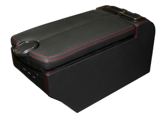 Подлокотник "C2R" Экокожа - чёрный, красный шов,3USB #HSX-01