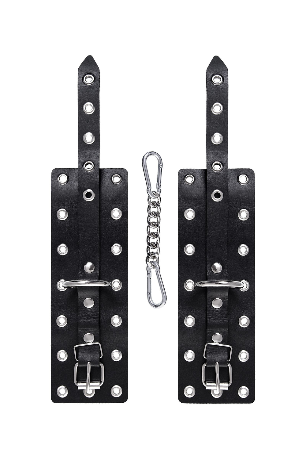 Черные кожаные однослойные наручники с люверсами