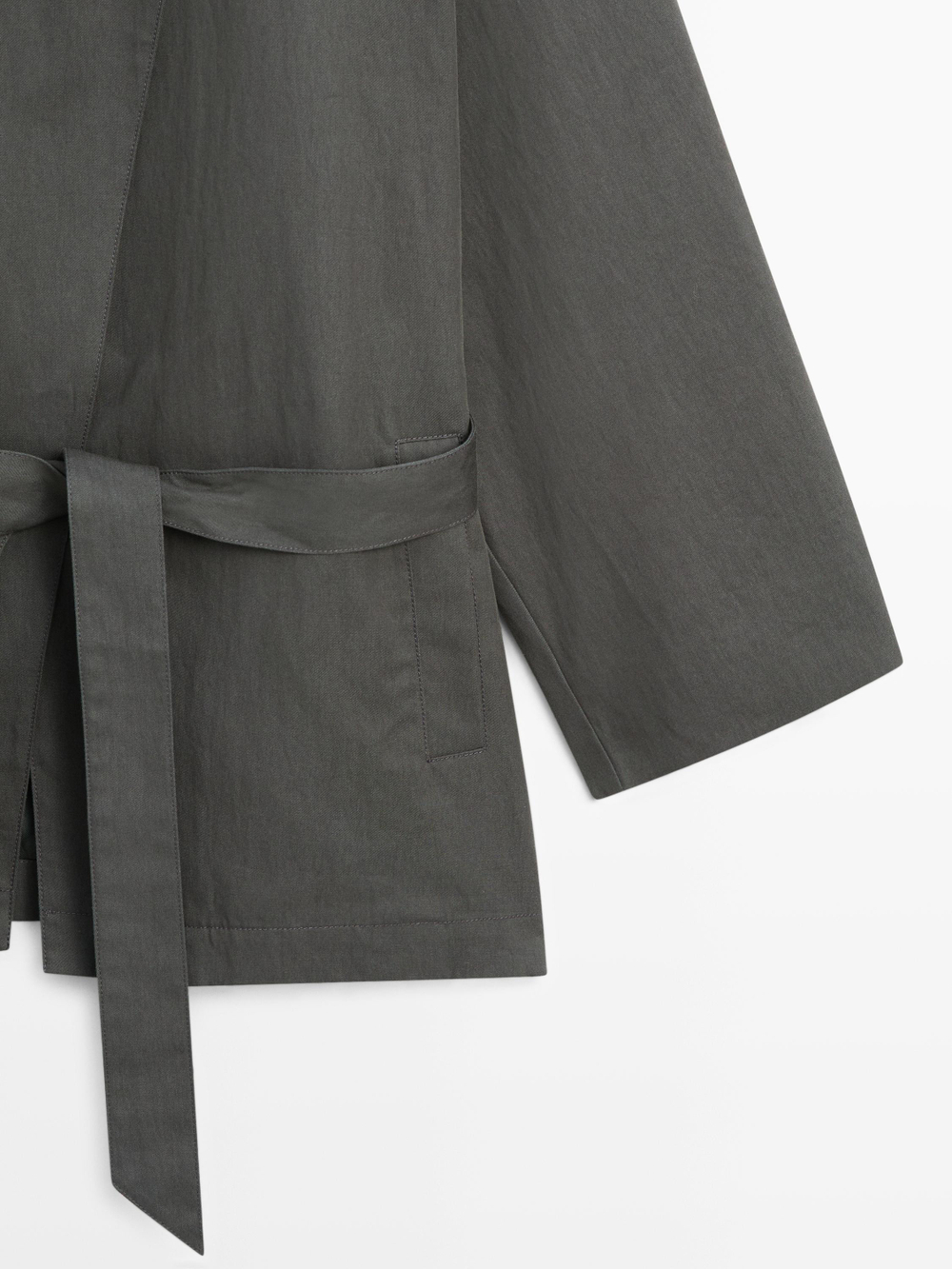 Massimo Dutti Короткий тренч из смесового хлопка с поясом, средне-синий