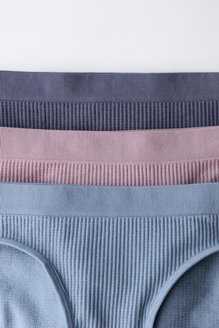 ZARA НАБОР ИЗ ТРЕХ БЕСШОВНЫХ ТРУСОВ ВАФЕЛЬНОЙ СТРУКТУРЫ, СИНИЙ