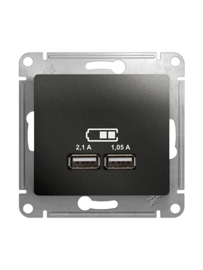 Розетка USB 2-м СП Glossa тип A+A 5В/2100мА 2х5В/1050мА механизм антрацит SE GSL000733